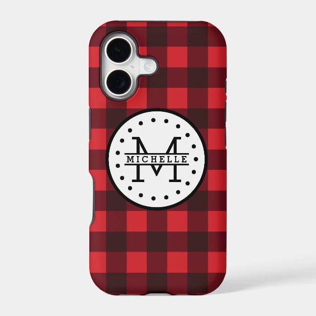 Red black Buffalo Plaid Lumberjack Name Monogram (Back)