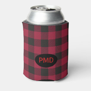 Red Black Buffalo Plaid Monogram Initials Can Cooler