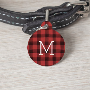 Red & Black Buffalo Plaid Monogram Pet Tag