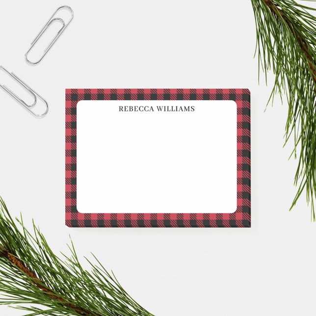 Red Black Buffalo Plaid Name Template Post-it Notes (Creator Uploaded)