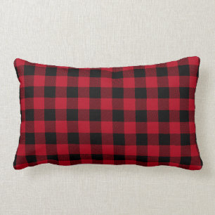 Red Black Buffalo Plaid Pattern Lumbar Cushion