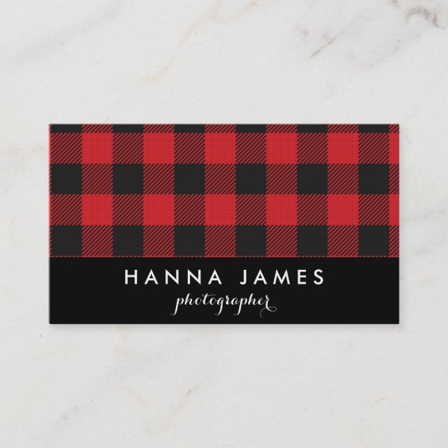 Red Black Buffalo Plaid Personalised Business Card (Front)