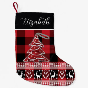 Red Black Buffalo Plaid Personalised Name Christma Small Christmas Stocking