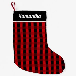 Red Black Buffalo Plaid Personalised Name Small Christmas Stocking