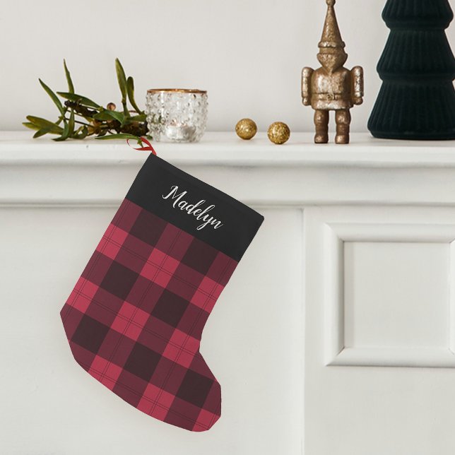 Red & Black Buffalo Plaid Personalised Small Christmas Stocking (Creator Uploaded)