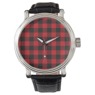 Red Black Buffalo Plaid Personalised Watch