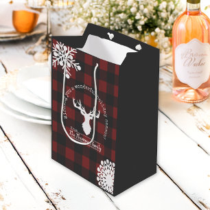 Red Black Buffalo Plaid Reindeer Antlers Christmas Medium Gift Bag