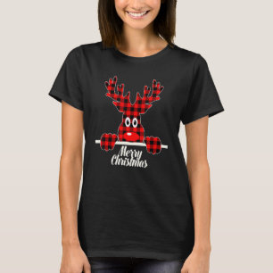 Red & Black Buffalo Plaid Reindeer Deer Merry Chri T-Shirt