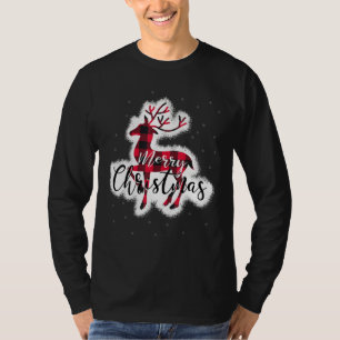 Red & Black Buffalo Plaid Reindeer Deer Merry Chri T-Shirt