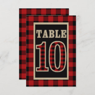 Red & Black Buffalo Plaid Rustic Table Number 10