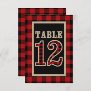 Red & Black Buffalo Plaid Rustic Table Number 12