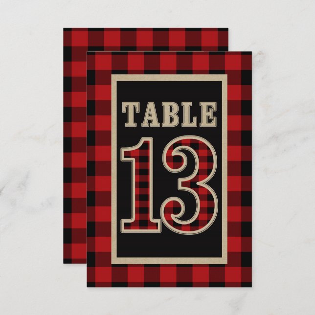 Red & Black Buffalo Plaid Rustic Table Number 13 (Front/Back)