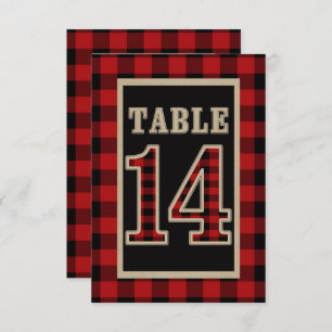 Red & Black Buffalo Plaid Rustic Table Number 14
