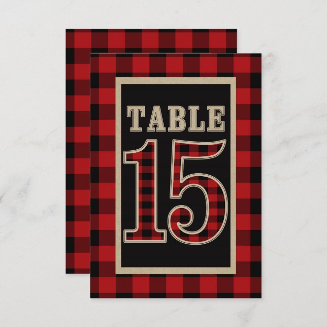 Red & Black Buffalo Plaid Rustic Table Number 15 (Front/Back)