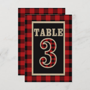 Red & Black Buffalo Plaid Rustic Table Number 3
