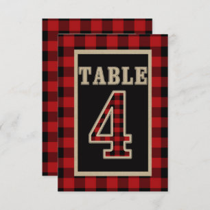 Red & Black Buffalo Plaid Rustic Table Number 4