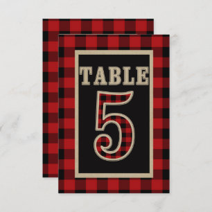 Red & Black Buffalo Plaid Rustic Table Number 5