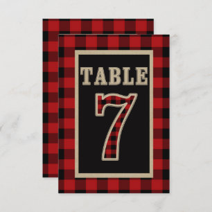 Red & Black Buffalo Plaid Rustic Table Number 7