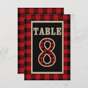 Red & Black Buffalo Plaid Rustic Table Number 8