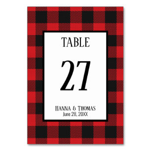 Red Black Buffalo Plaid Rustic Wedding Table Number