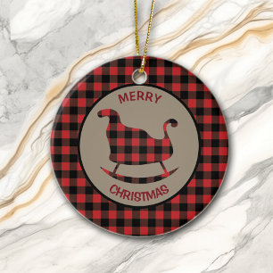 Red Black Buffalo Plaid Sleigh and Tree Ceramic Tree Decoration