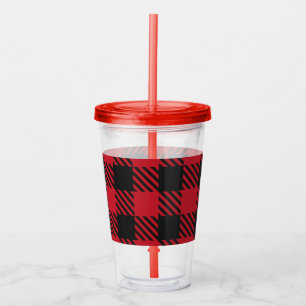 Red Black Buffalo Square Plaid Pattern 1 Acrylic Tumbler