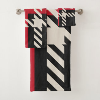 Red Black Buffalo Square Plaid Pattern Bath Towel Set