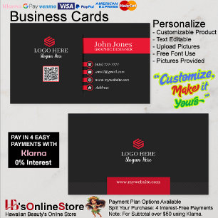 Red & Black Business Cards 7 Pack of 100