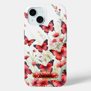 Red & Black Butterflies Floral iPhone / iPad case