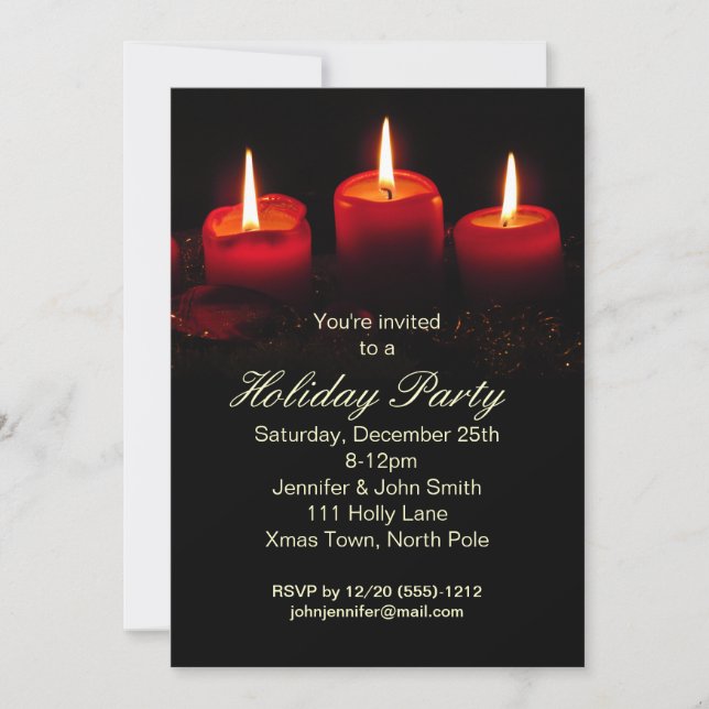 Red Black Candle Christmas Holiday Party Invitation (Front)