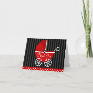 Red Black Carriage Dots Thank You Card