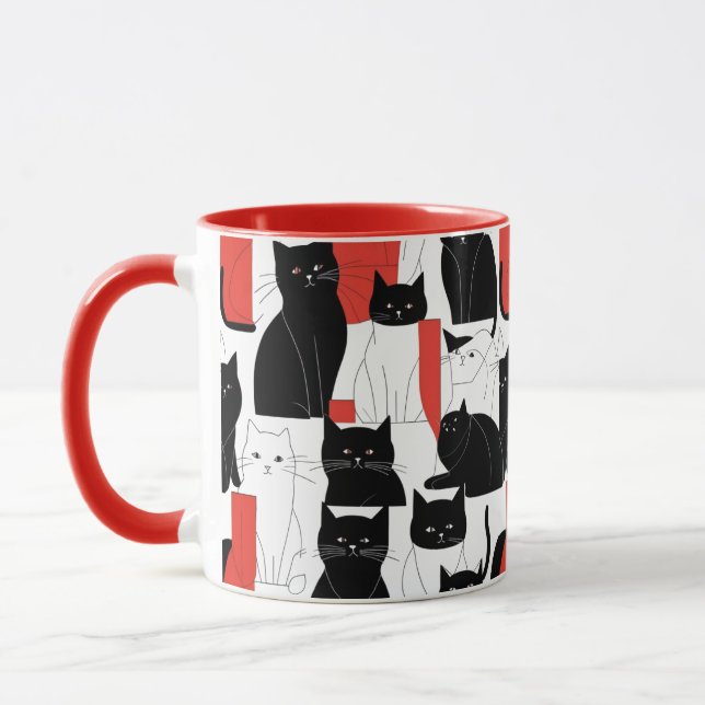 Red & Black Cat Art Cat Collage Colour Pop Mug (Left)
