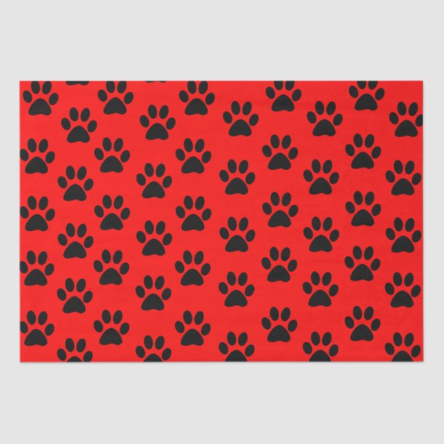 Red Black Cat Paw Dog Paw Animal Paw Pattern Tissue Paper (Front)