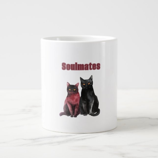 Red Black Cats Soulmates Large Coffee Mug (Front)