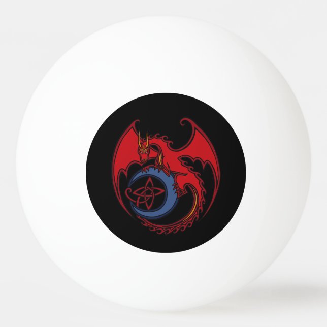 Red Black Celtic Dragon And Blue Moon Drawing Ping Pong Ball (Front)