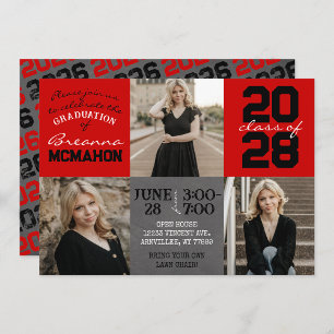 Red & Black Chalkboard 3 Photo Graduation Invitation
