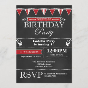 Red Black Chalkboard Birthday Invitation