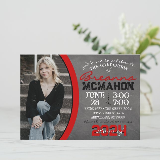 Red & Black Chalkboard Graduation Invitation (Creator Uploaded)