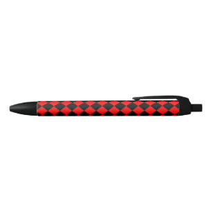 Red Black Checker Diamond Pattern Black Ink Pen