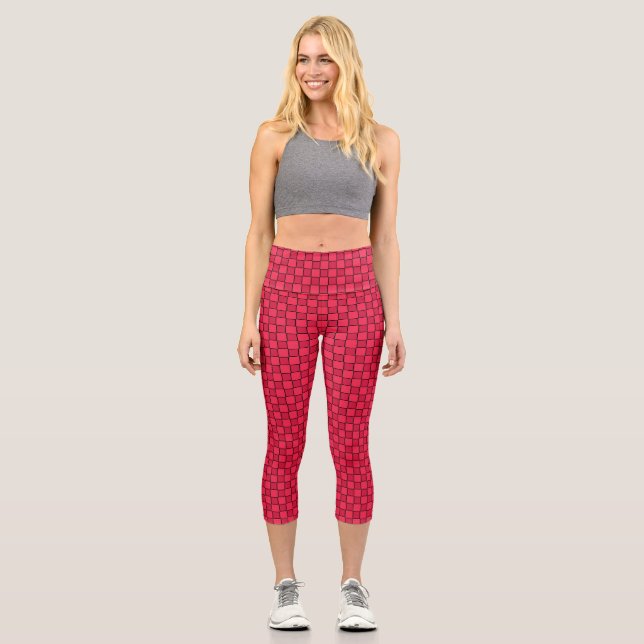 Red Black Chequerboard Capri Leggings (Front)