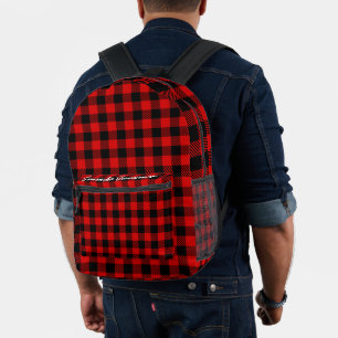 Red Black Chequerboard Collage Printed Backpack