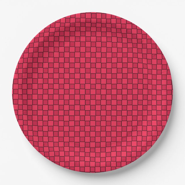 Red Black Chequerboard Paper Plate (Front)