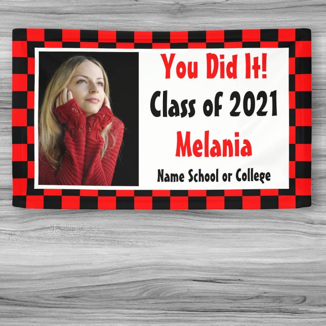 Red Black Chequerboard Photo Graduation Banner (Creator Uploaded)