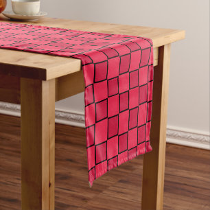 Red Black Chequerboard Short Table Runner