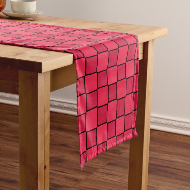 Red Black Chequerboard Short Table Runner (In Situ)