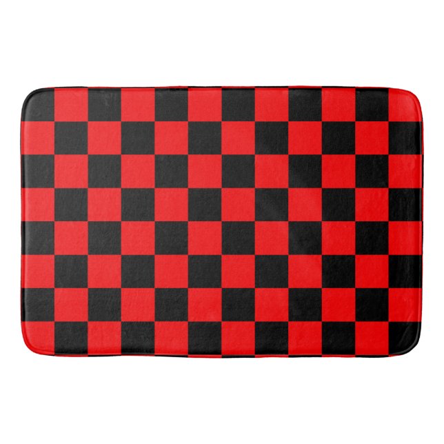 Red Black Chequered Check Pattern Bath Mat (Front)