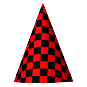 Red Black Chequered Check Pattern Party Hat