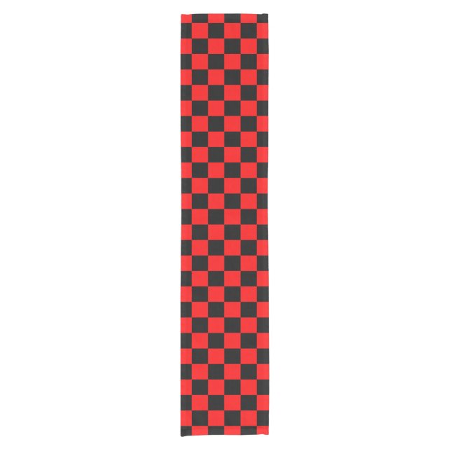 Red Black Chequered Check Pattern Short Table Runner (Front)