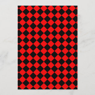 Red Black Chequered Diamond Pattern Invitation