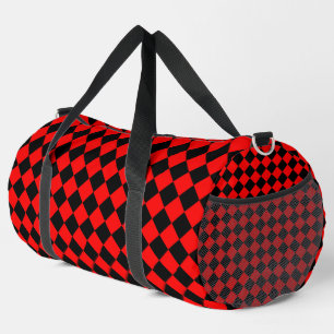 Red Black Chequered Diamond Pattern Large Duffle Bag
